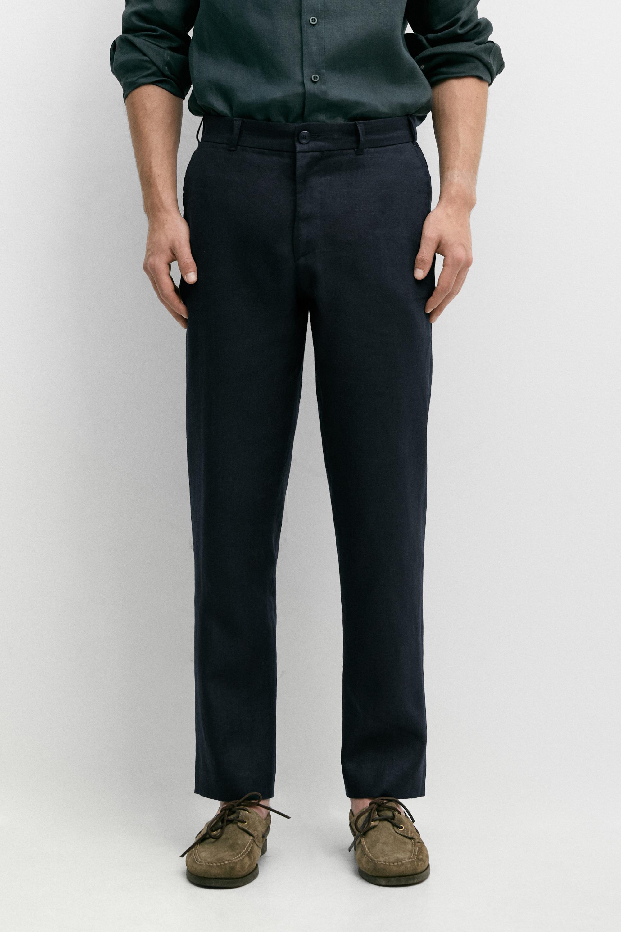 Tapered fit linen pants — Navy blue