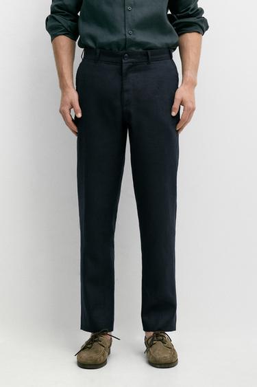 Tapered fit linen pants — Navy blue 2