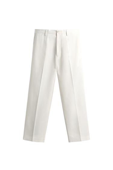 PANTALÓN REGULAR FIT VISCOSA - ALGODÓN - Blanco roto de Zara