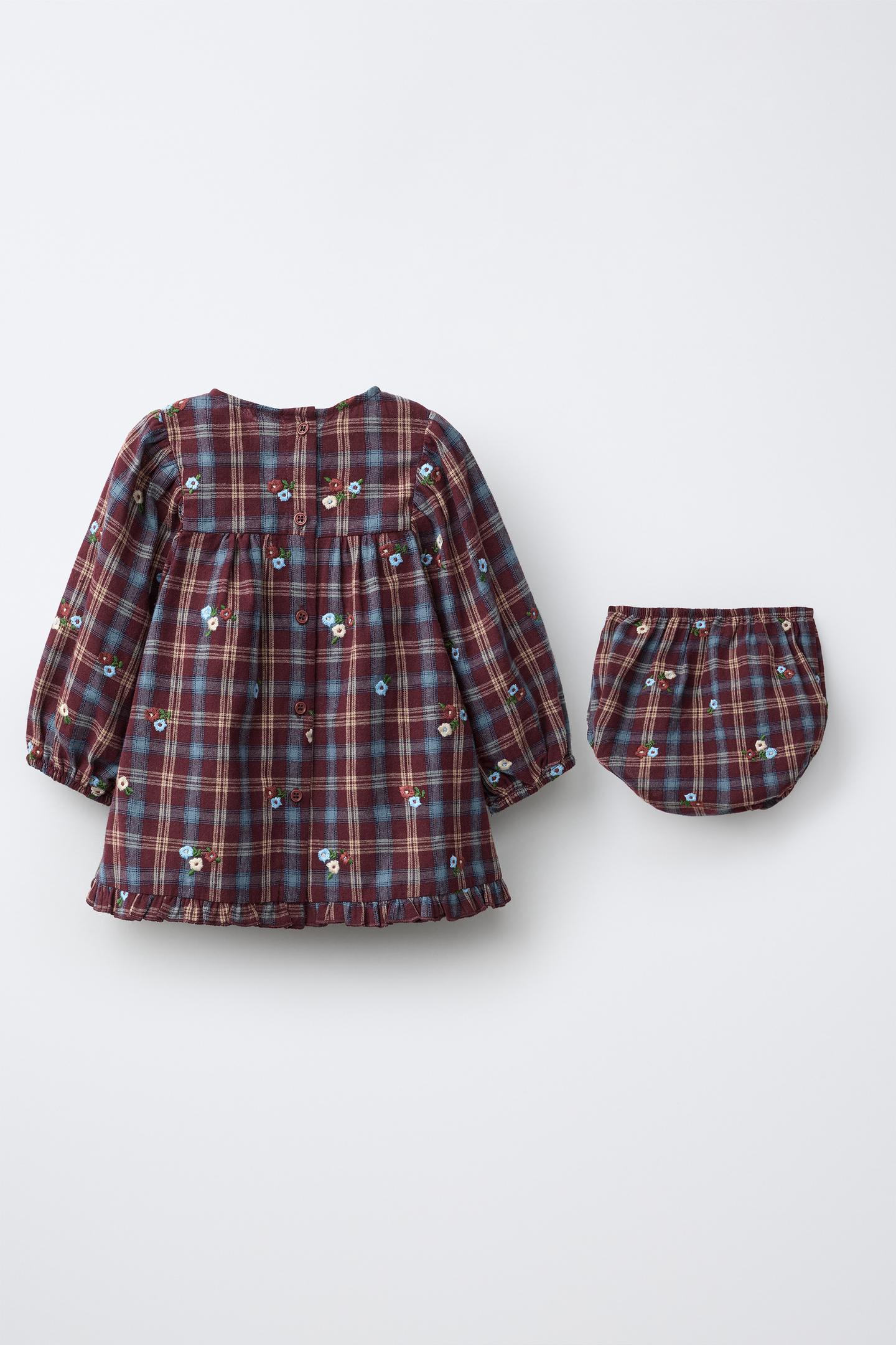 Детское платье Zara Embroidered Floral Dress and Bloomers, цвет: Коричневый — фото 3