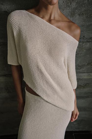 ТРИКОТАЖНЫЙ ТОП АСИММЕТРИЧНОГО КРОЯ — ПЕСОЧНЫЙ от Zara