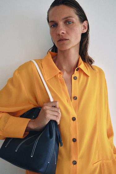 LEATHER SHOULDER BAG - Navy Blue by Zara
