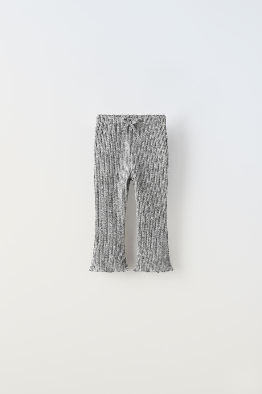 ZARA Woman TROUSERS, KNIT LEGGINGS WITH RIBBED TRIMS Grey Marl