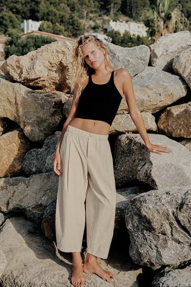 PANTALÓN TOBILLERO GOMA - Crudo medio de Zara