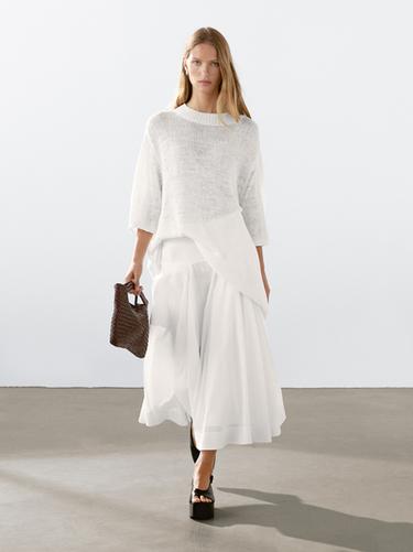 Zara Short sleeve linen knit sweater - White - Image 0