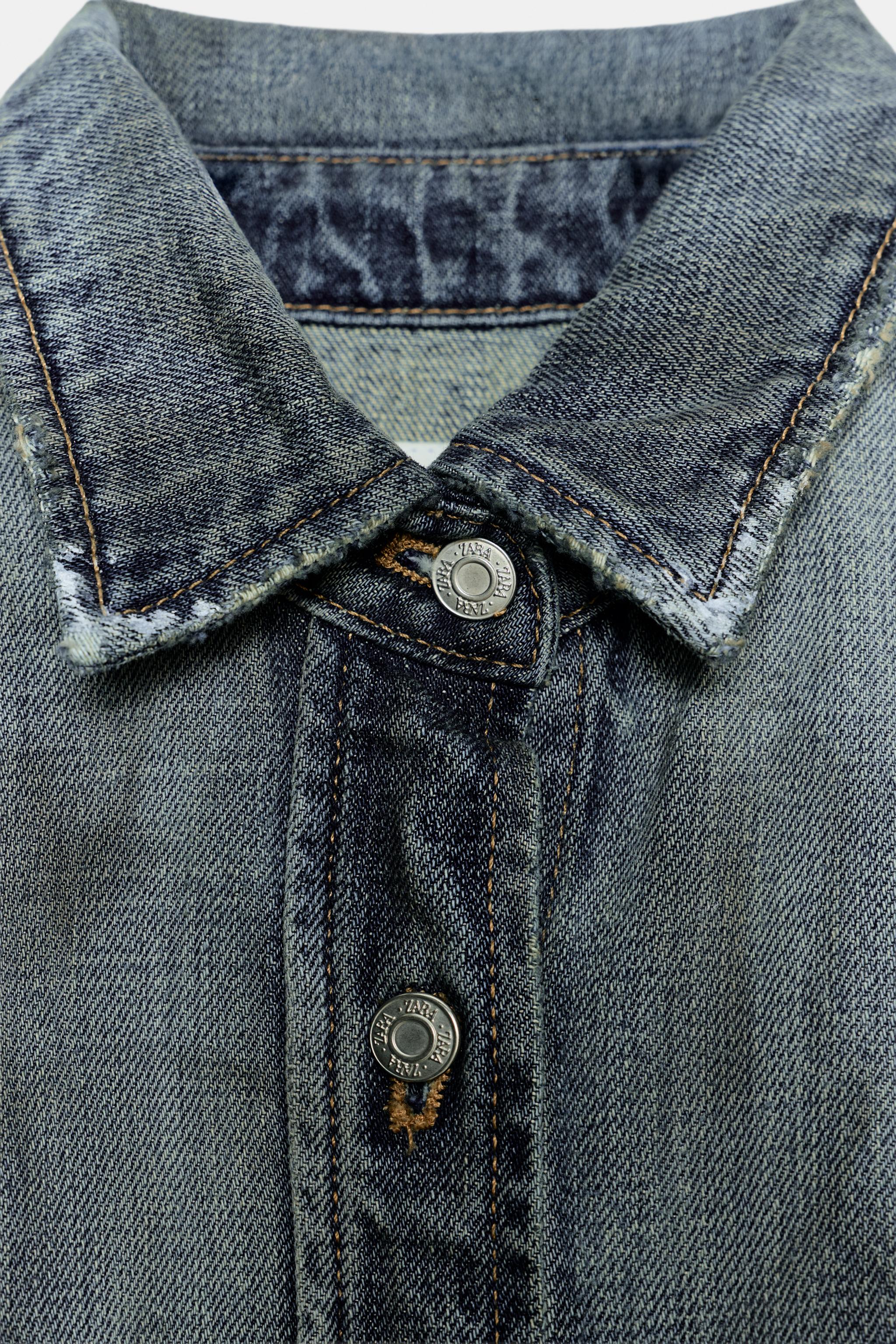 TRF RIPPED WASHED EFFECT DENIM SHIRT