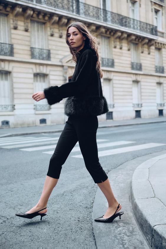 Zara FAUX FUR EFFECT COMBINED SWEATER - Black - Image 0