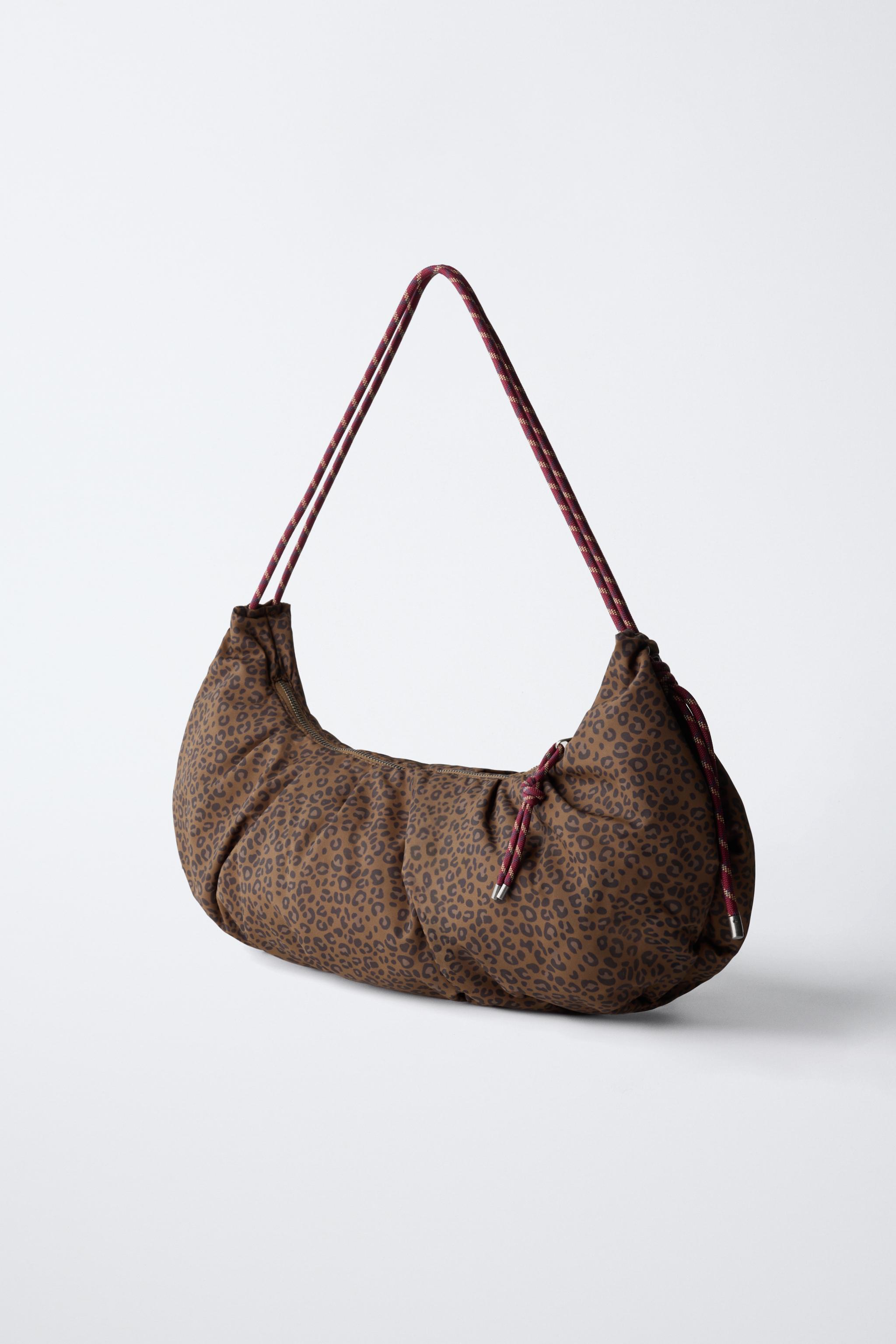 ANIMAL PRINT NYLON SHOULDER BAG — Brown