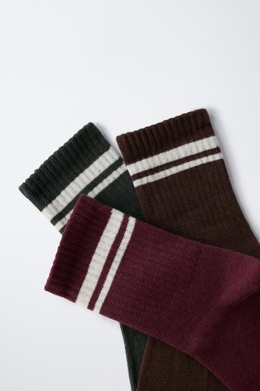 3-PACK OF LONG SOCKS WITH STRIPES - Brown by Zara - Image 2