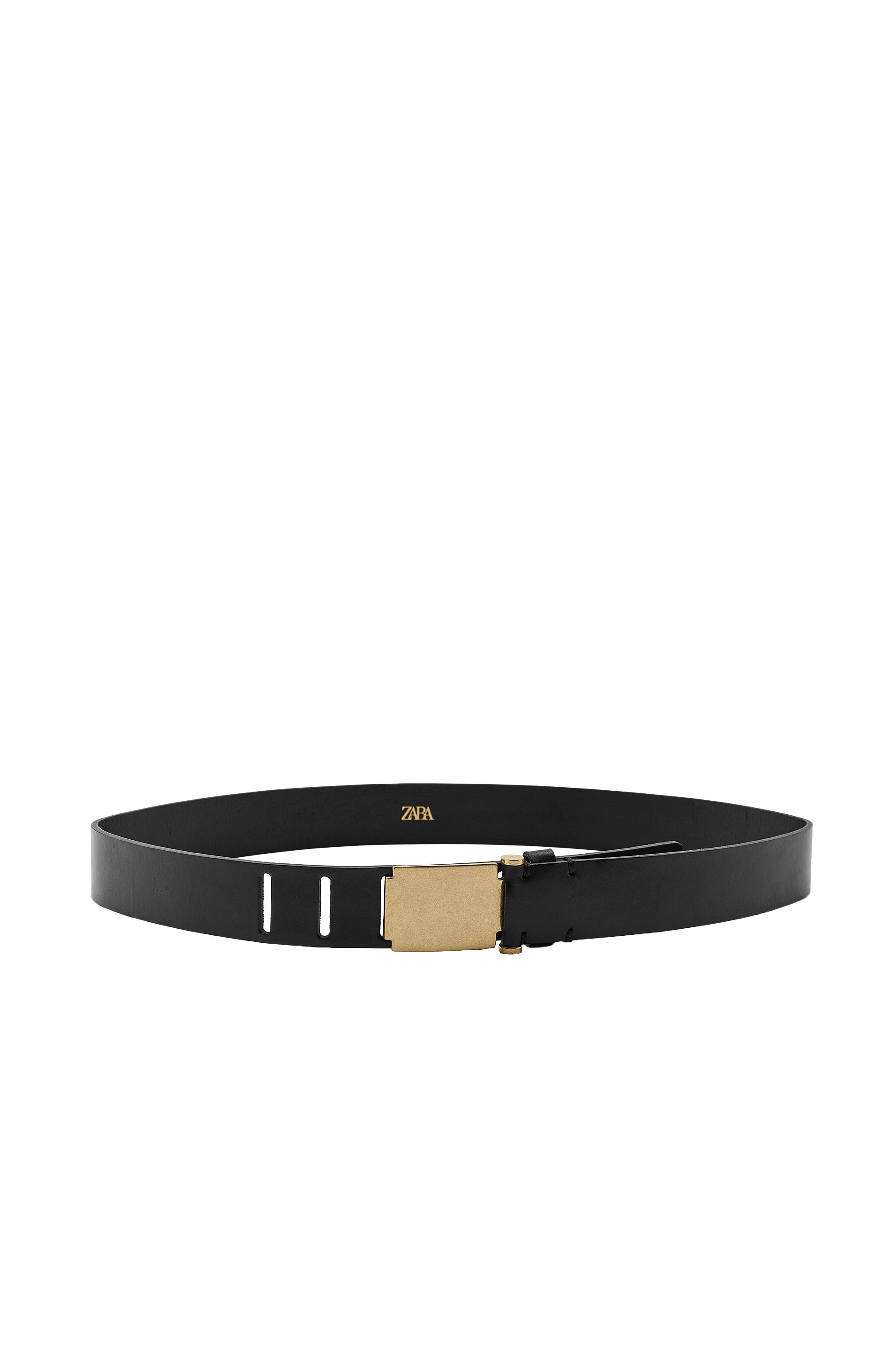 100% LEATHER PLAQUE BUCKLE BELT - Black | ZARA United States