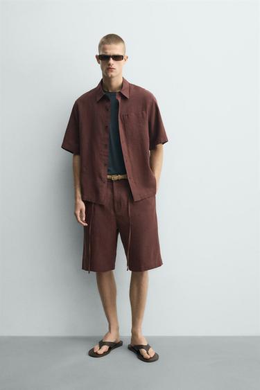 WIDE-FIT-BERMUDASHORTS AUS LEINENMISCHGEWEBE - Weinrot von Zara - Bild 0