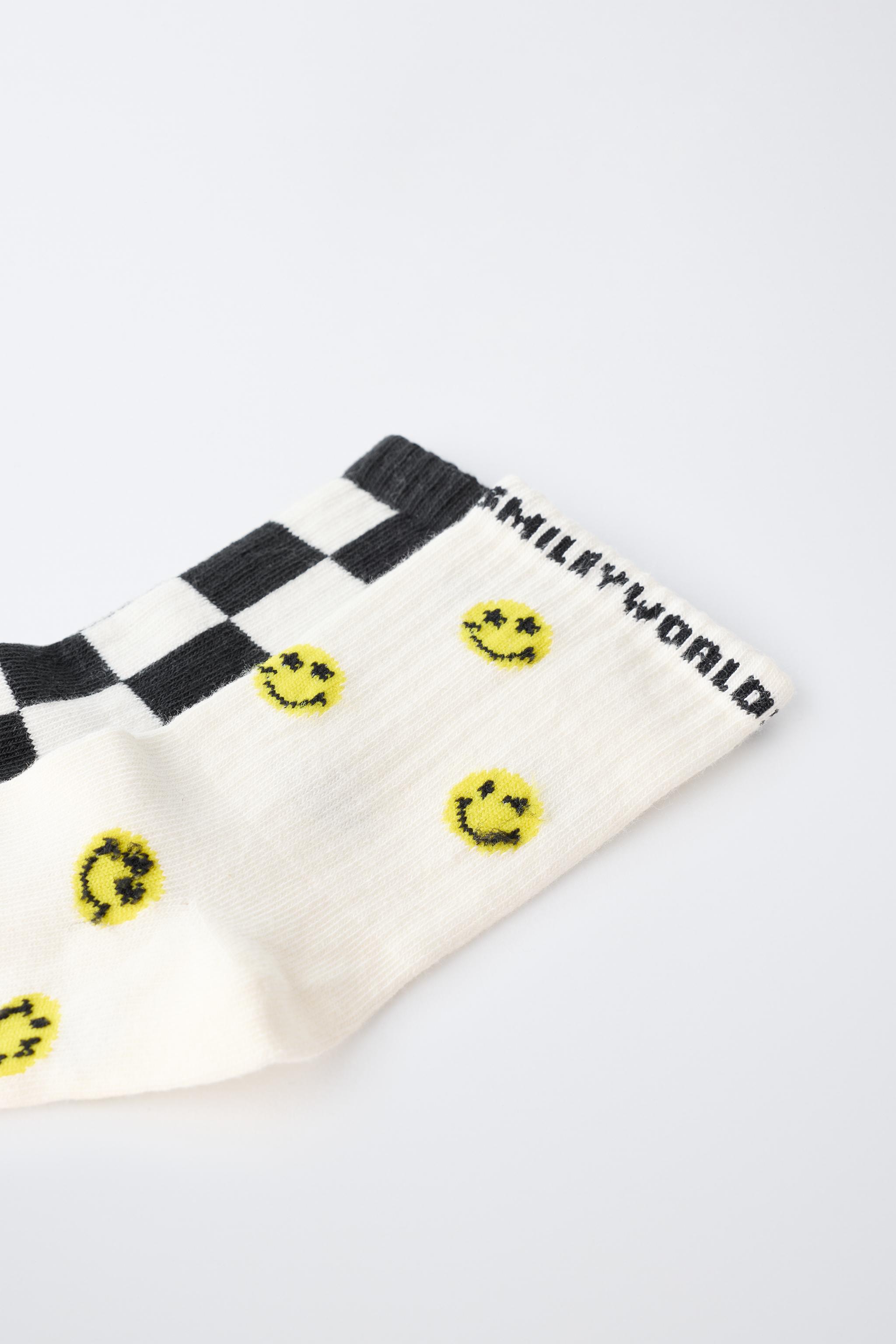 SMILEYWORLD® CHECKERBOARD ANKLE SOCKS TWO-PACK — Black / White (alternate view)