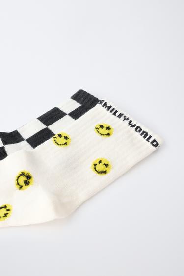 2-PACK OF SMILEYWORLD® CHECK MID-CALF SOCKS - Black / White by Zara - Image 1