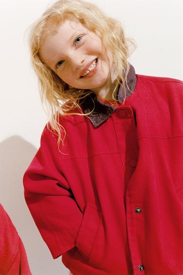 ZARA TIMELESS - BLUSÃO DE LONA COM GOLA EM CONTRASTE - Vermelho da Zara