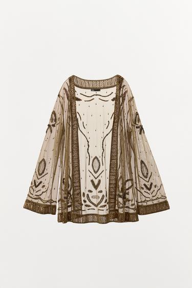 JACKE MIT STICKEREIEN, SCHMUCKPERLEN UND PAILLETTEN - Gold von Zara