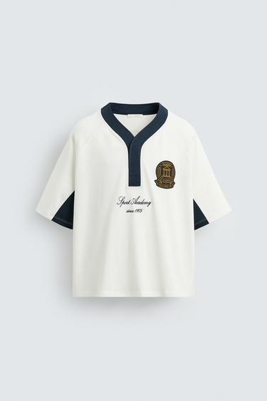 COLOUR BLOCK PATCH T-SHIRT - Oyster-white by Zara - Image 0