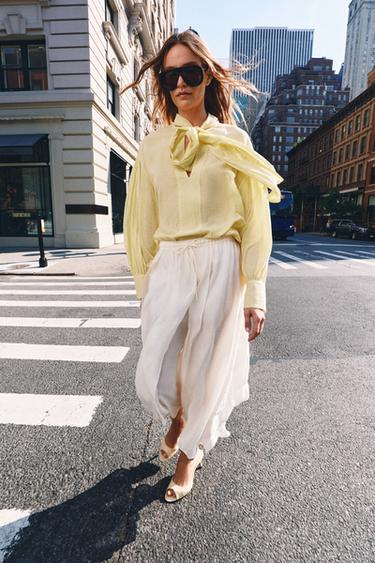 ZW COLLECTION STRIPED BOW SHIRT - Yellow by Zara - Image 3
