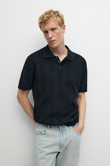 Polo punto rayas textura 100% algodón - Marino de Zara