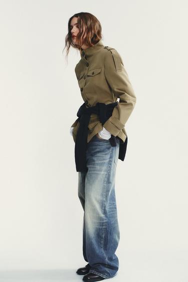 JACKET WITH SHOULDER TABS AND POCKETS - Light khaki by Zara - Image 4