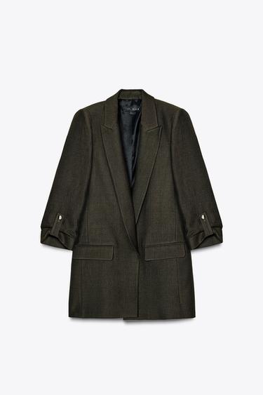 BLAZER WITH TURN-UP CUFFS - Dark khaki by Zara