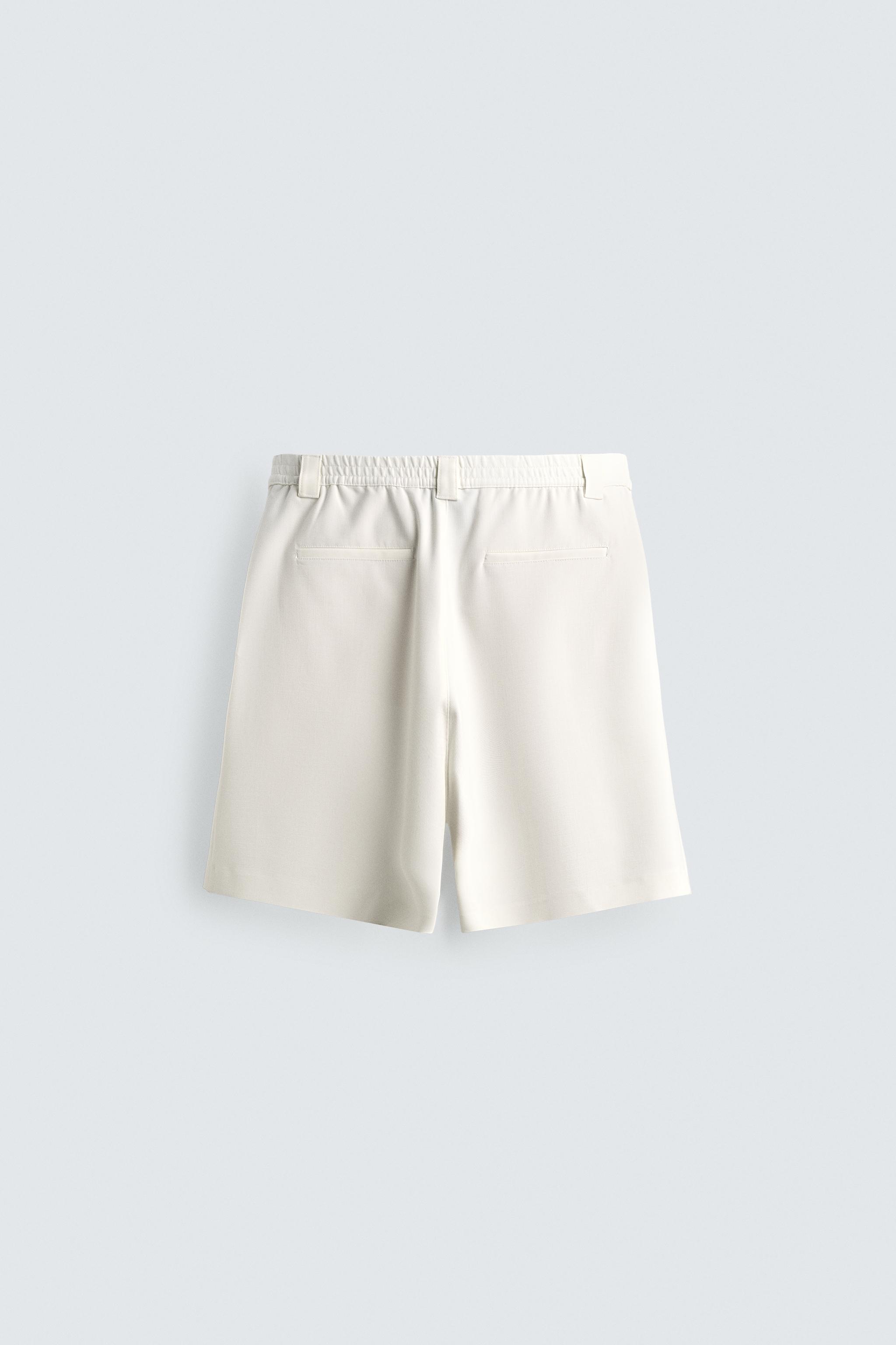 RELAXED FIT BERMUDA SHORTS WITH SIDE PLEATS - Oyster-white | ZARA