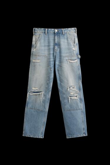 JEANS STRAIGHT FIT CARPINTERO ROTOS - Azul de Zara - Imagen 0