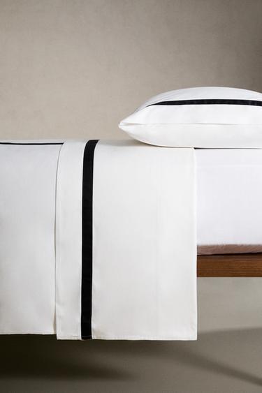 BORDERED SATEEN FLAT SHEET - Black by Zara - Image 2