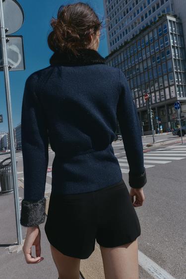 VESTE EN MAILLE COMBINÉE À EFFET FOURRURE - Bleu marine de Zara - Image 3