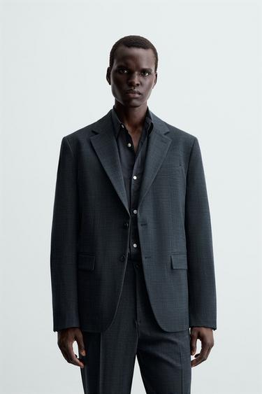 Zara 紋理西裝外套 - 藍色 / 靛青色