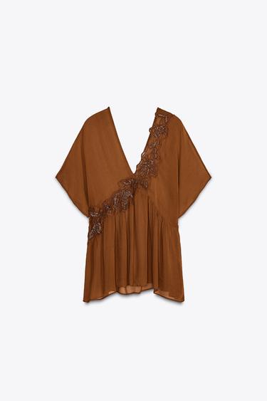 TOP BORDADOS ZW COLLECTION - Naranja oscuro de Zara