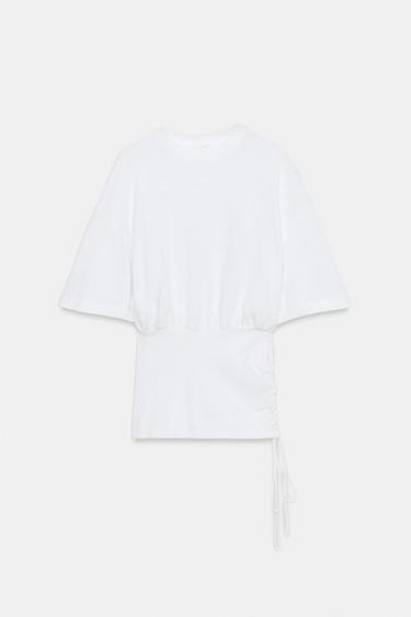 TOP FLAMÉ AVEC CEINTURE - Blanc de Zara - Image 3