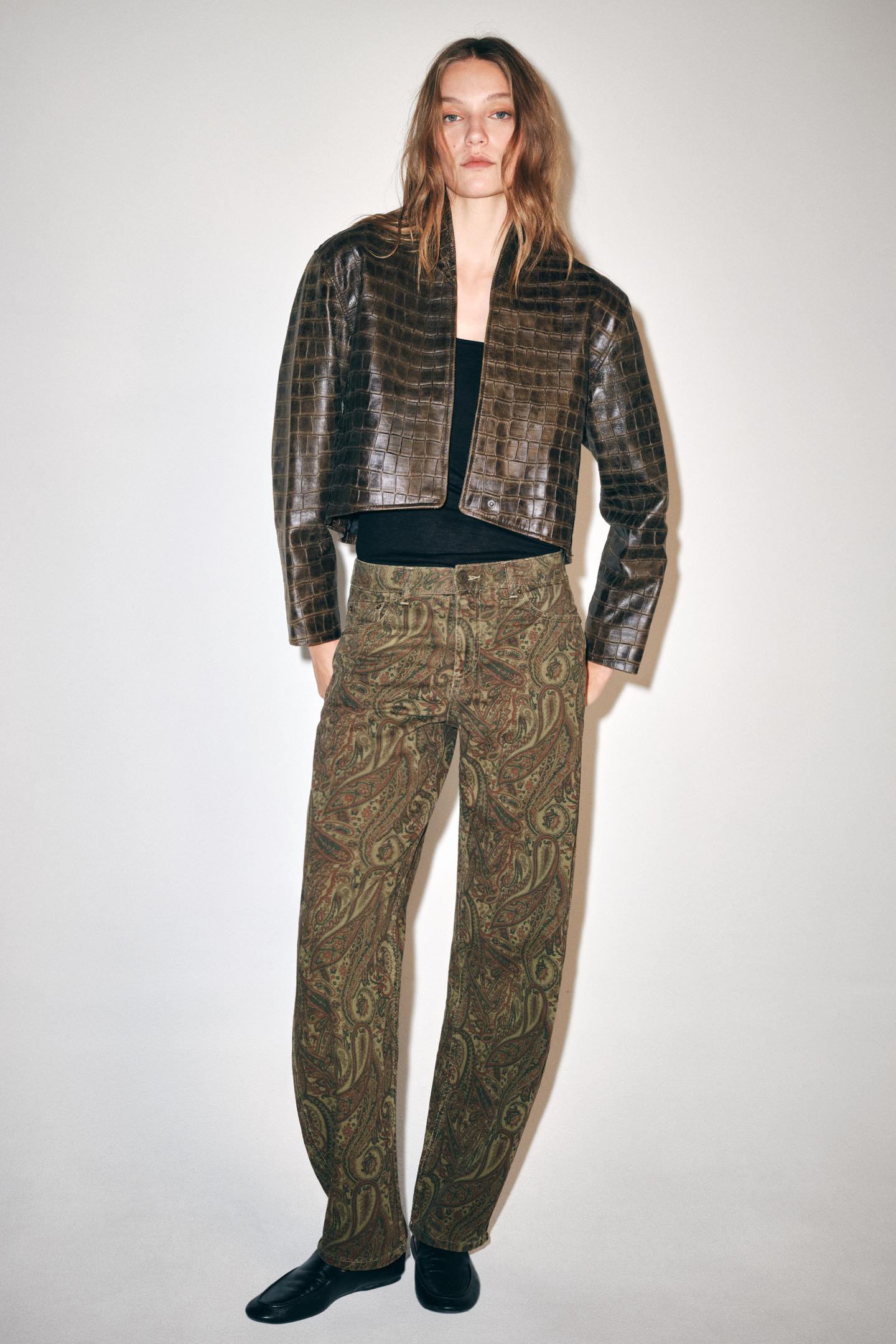 Женская куртка Zara ZW Collection 100% Leather Distressed Cropped Jacket, цвет: Коричневый — фото 3