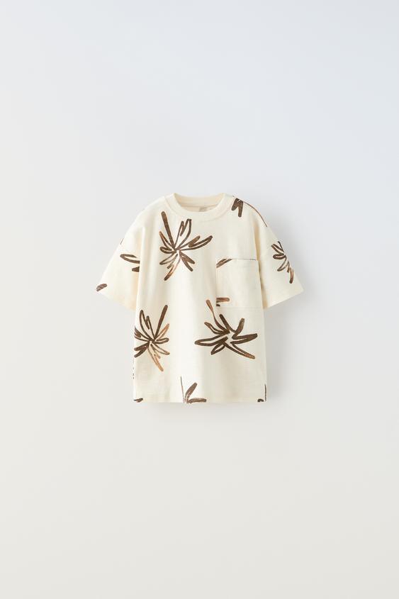 PALM TREE T-SHIRT WITH POCKET - Ecru | ZARA Turkey