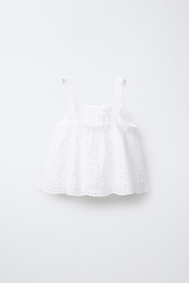 SCHIFFLI EMBROIDERY STRAPPY TOP - White by Zara - Image 1