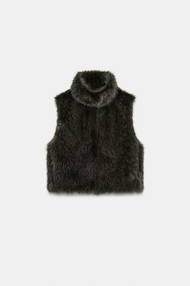 GILET EFFET FOURRURE - Gris taupe de Zara - Image 5