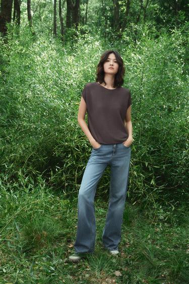 Zara TRF 系列中腰寬管牛仔褲 - 靛青色 - 圖片 0