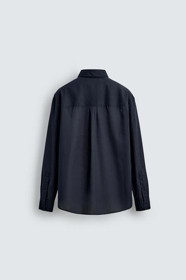 CHEMISE VOILE DE COTON - Bleu marine foncé de Zara - Image 7