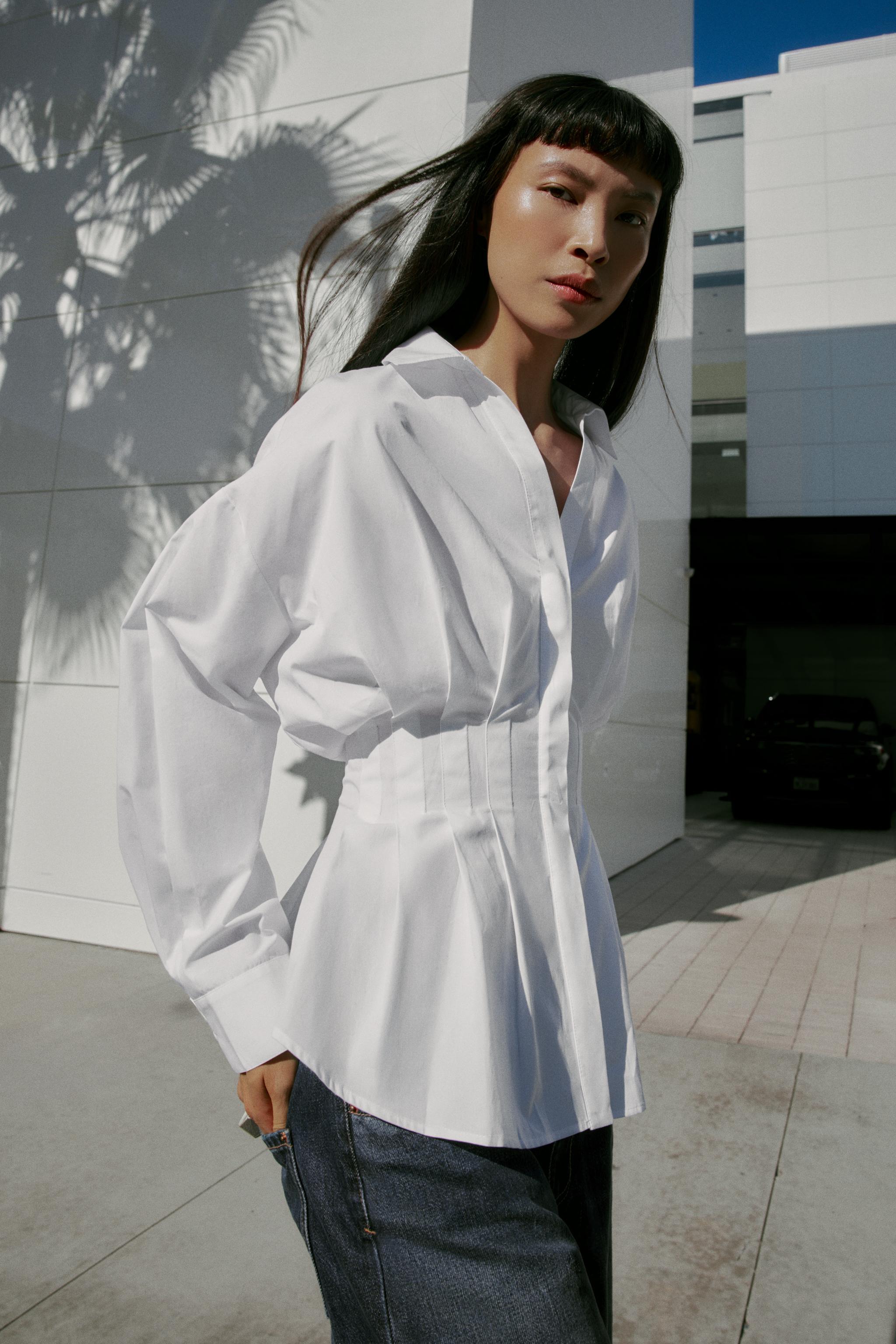 CHEMISE EN POPELINE À PLIS