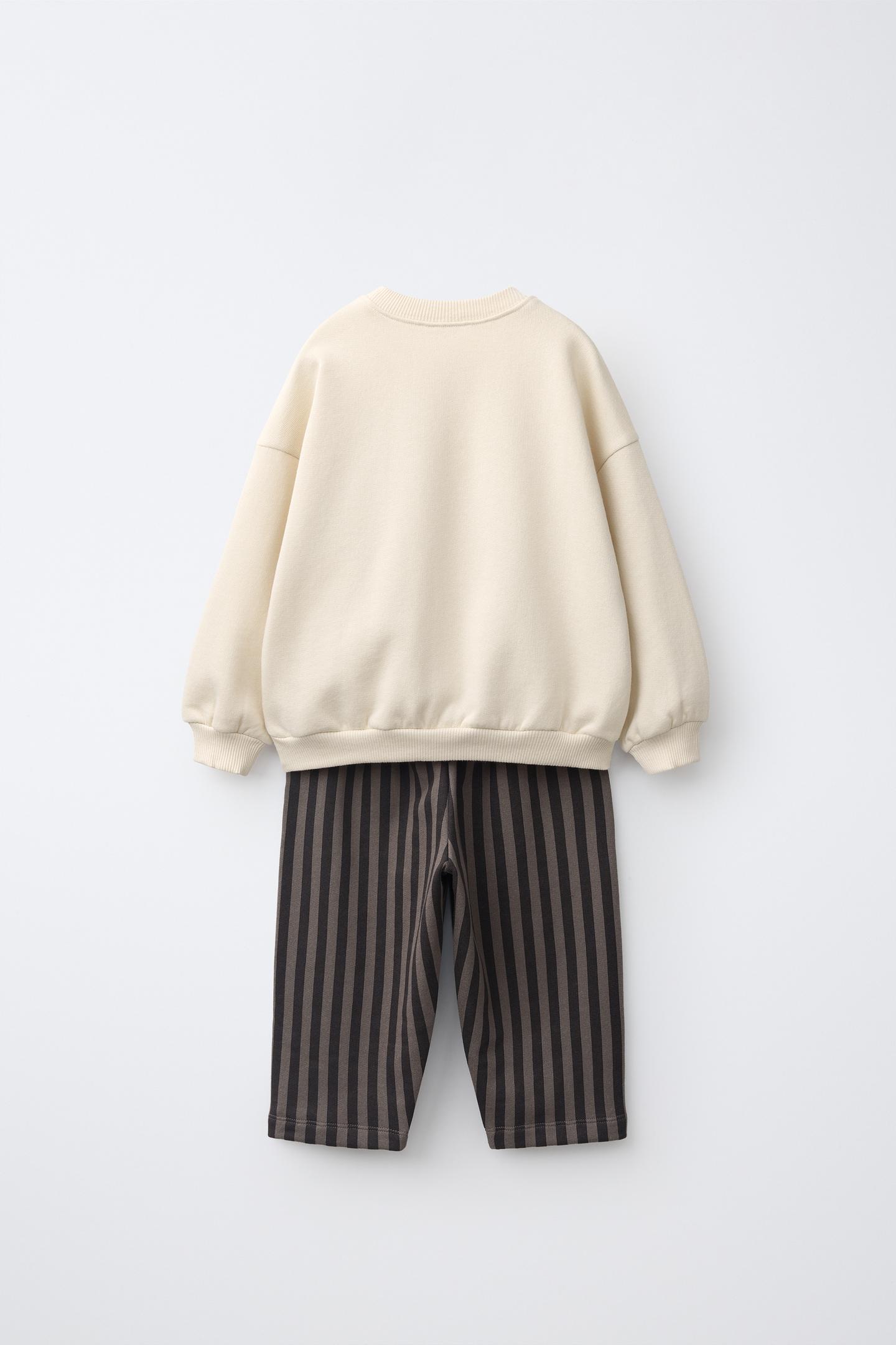 Детские комплекты Zara Dog Sweatshirt and Striped Pants Jogging Set, цвет: Серый — фото 3