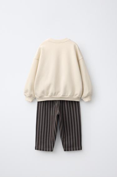 DOG SWEATSHIRT AND STRIPED PANTS JOGGING SET — Gray 2