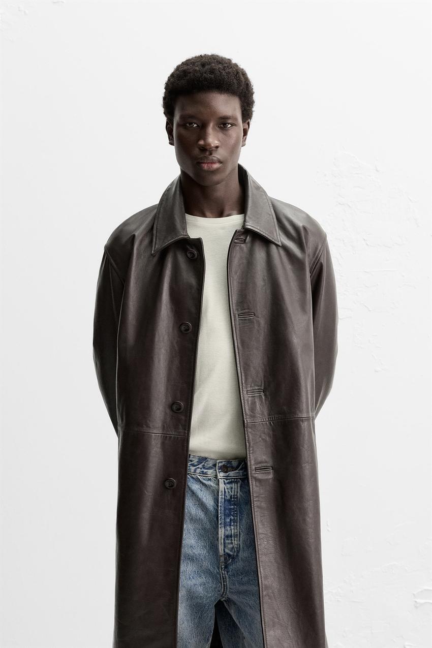 レザー トレンチコート - ブラック/ブラウン | ZARA Japan / 日本