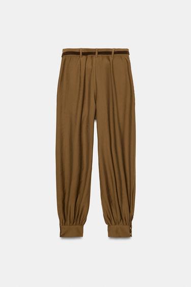 PANTALON BOUFFANT AVEC CEINTURE À CHAÎNE - Vert olive de Zara - Image 7