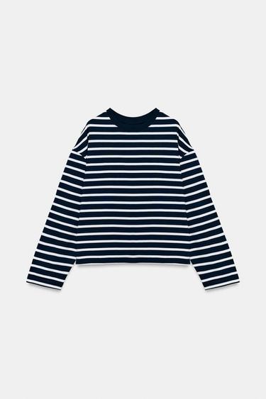 Zara STRIPED LONG SLEEVE T-SHIRT - White / Navy