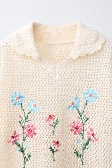 EMBROIDERED KNIT POLO SHIRT - Oyster-white by Zara - Image 2