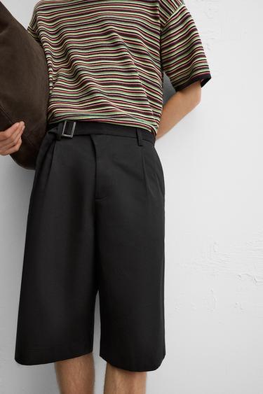 PLEATED BERMUDA SHORTS WITH BELT - Black by Zara - Image 4