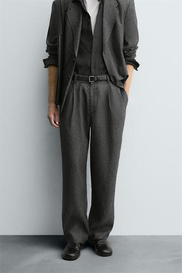 Zara 100% LINEN SUIT PANTS - Gray marl