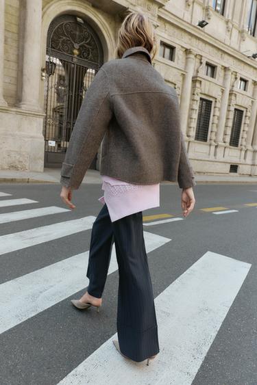 MANTEAU COURT À CHEVRONS - Marron clair de Zara - Image 4