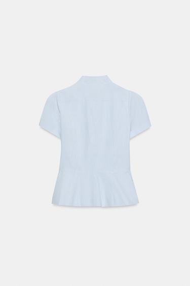 SHORT SLEEVE BUTTON-UP TOP - Blue/White by Zara - Image 4