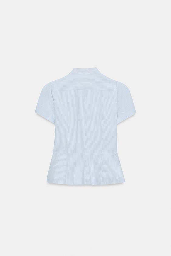 ショートスリーブボタン付きトップス - 青色/白色 | ZARA Japan / 日本