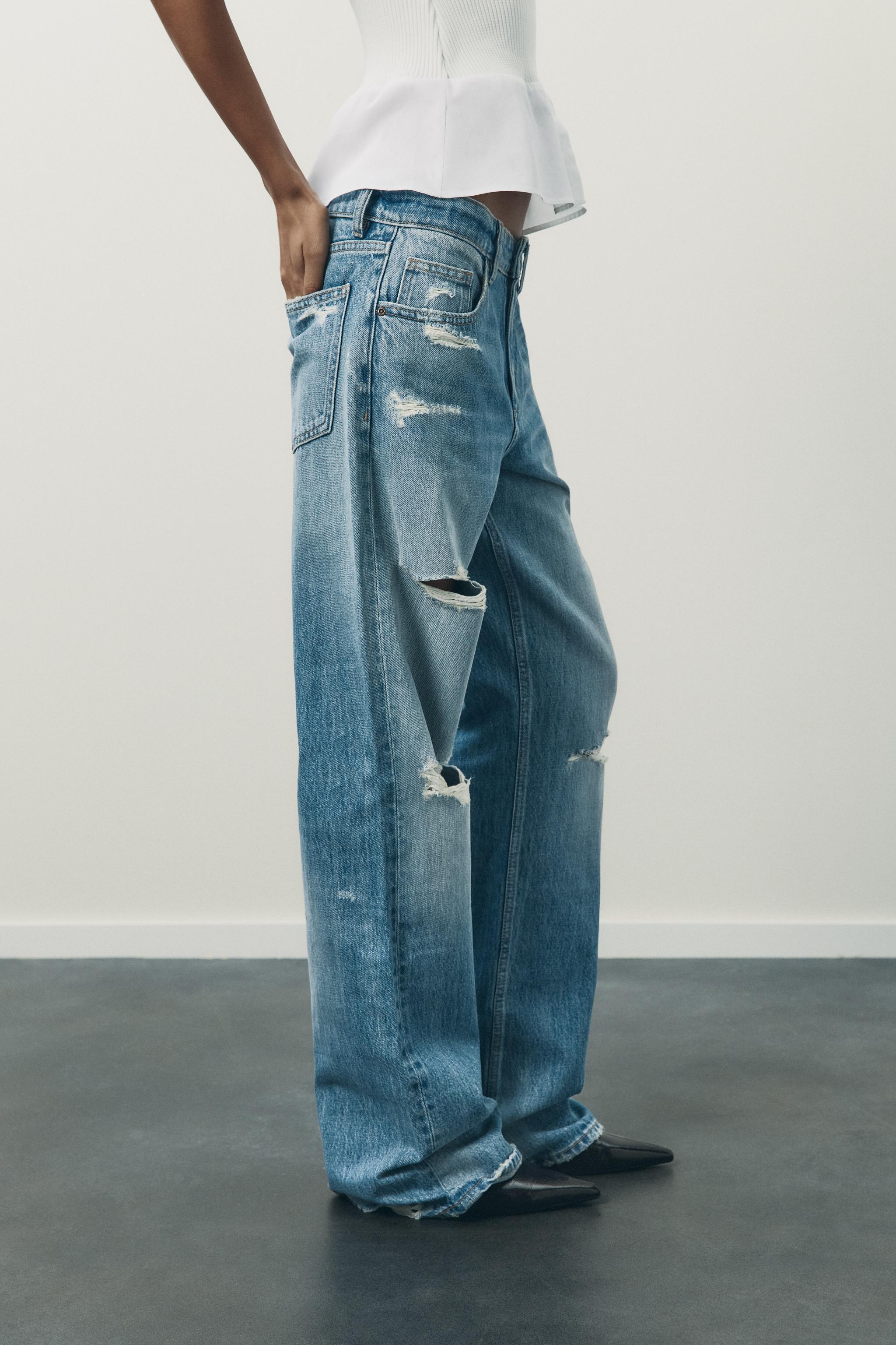 TRF RIPPED MID-RISE JEANS - Blue | ZARA United States TRF RIPPED MID-RISE JEANS - Blue | ZARA United States